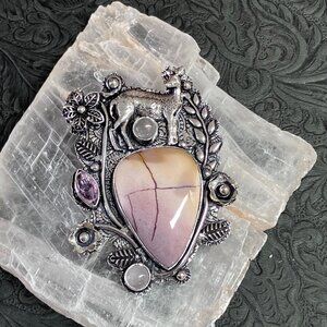 Mookaite Rose Quartz Doe Deer Pendant Witchy Fairycore Fantasy Jewelry